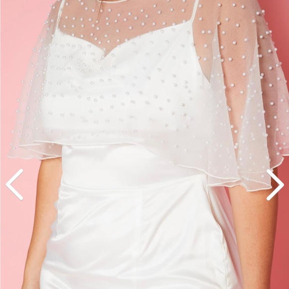 Plus Size Pearl Beaded Mesh Satin Midi Dress - Picture 5 of 5